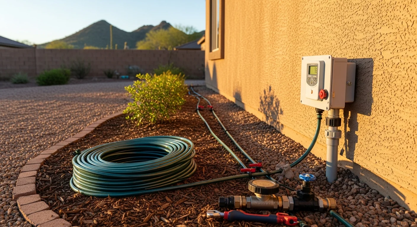 Irrigation system installation and landscape lighting in Tucson yard