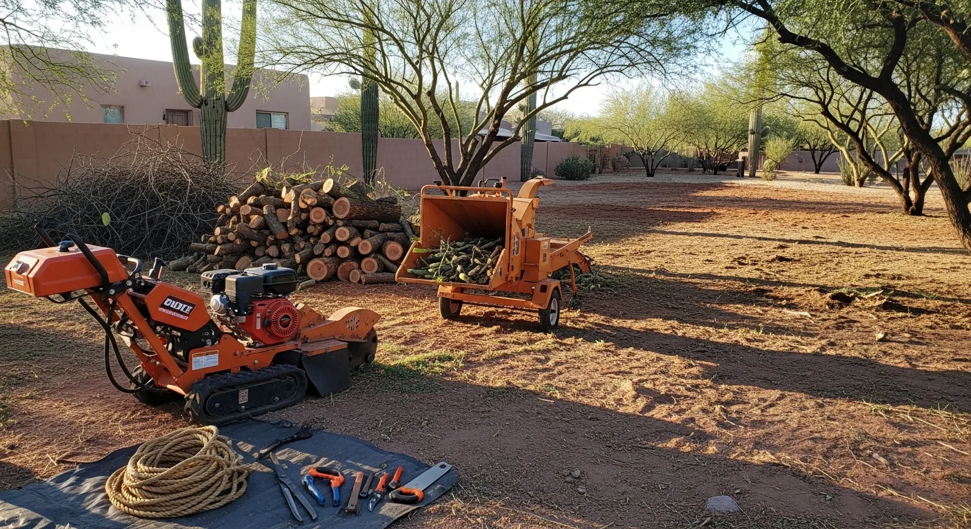 Professional tree removal and stump grinding in Tucson yard