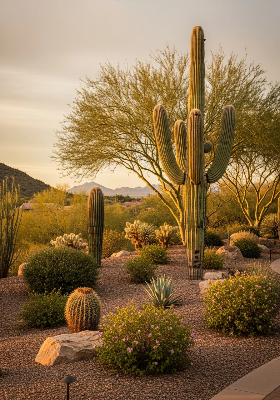 Oro Valley home with mature landscaping and views toward the surrounding mountains.